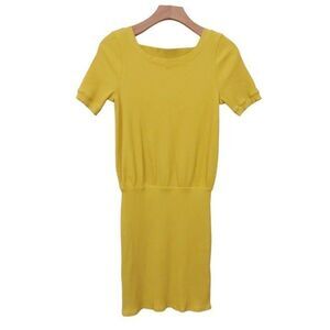 Free People Beach Happy Hour Ribbed Knit Mini Dress Womens Small Yellow V-Back